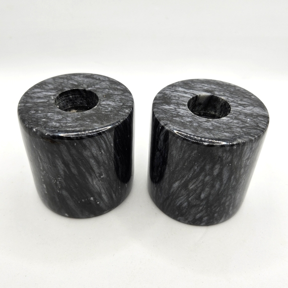 Black Stone Vintage Column Candleholders Lathe Spun - Picture 2 of 10